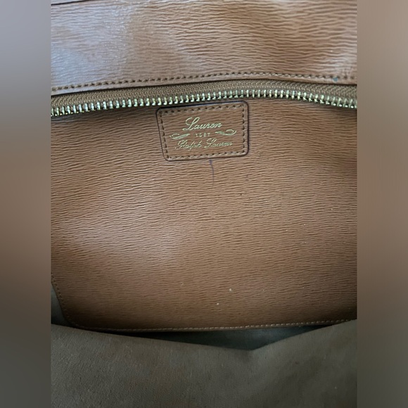 Lauren Ralph Lauren Gorgeous Camel Brown Canvas Leather Medium Shoulder Tote Bag - Picture 5 of 16